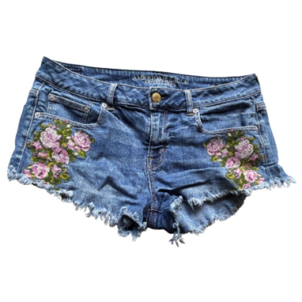 Size 10 - American Eagle - Embroidered Rose - Jean Shorts - Super Stretch